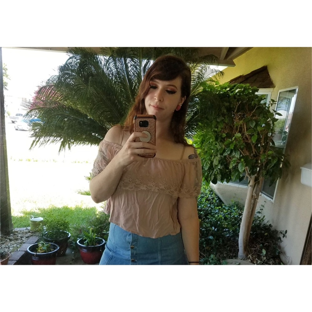 Purple flowy off shoulder top